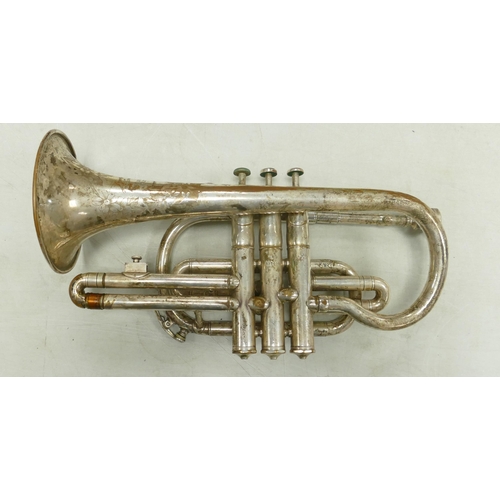 95 - Cased Vintage Chrome Trumpet, Tompkins & Sons Class A, length 33cm