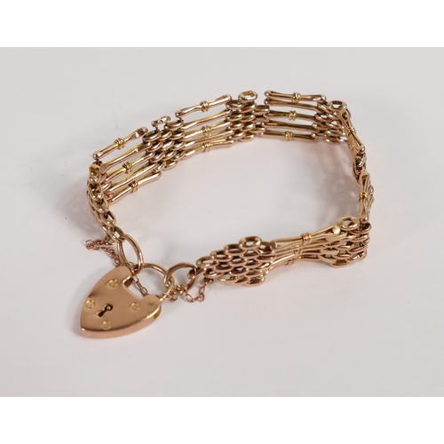 655 - 9ct rose gold gate bracelet, 19.1g.