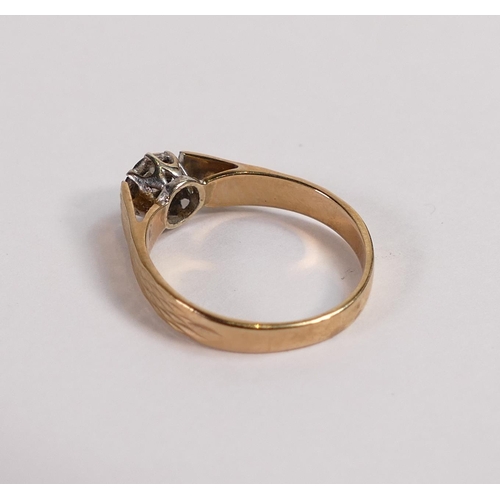 674 - 9ct gold diamond solitaire ring, size P, 2.6g.