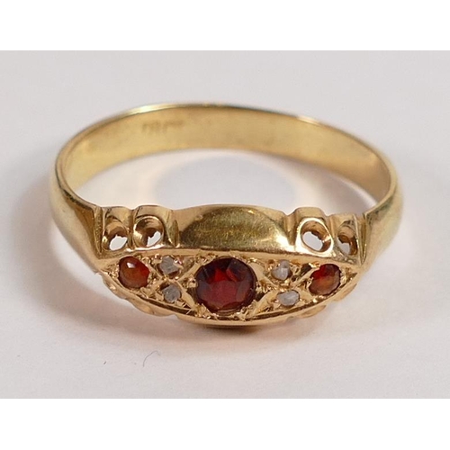 694 - Antique 18ct ruby and diamond ring, size R, 2.9g.