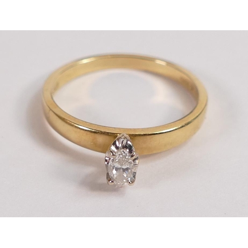 696 - 18ct diamond solitaire ring,set with oval shaped diamond, size N,2.8g.