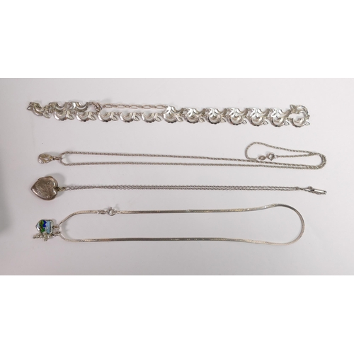 697 - A collection of Silver jewellery including Silver ornate floral choker necklace and three necklace a... 