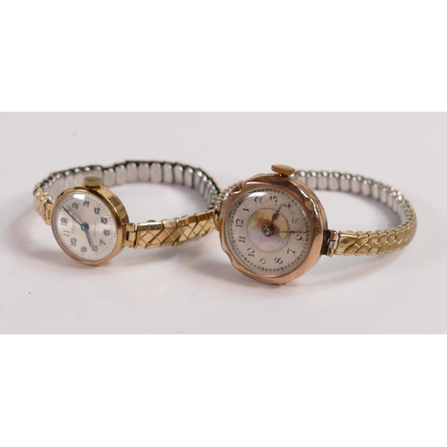 790 - Two 9ct gold cased ladies wristwatches with gold plated expandable straps. (2)