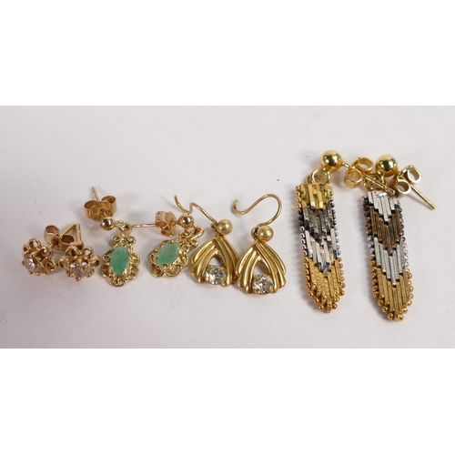 793 - Four pairs of 9ct gold earrings, 7.6g.