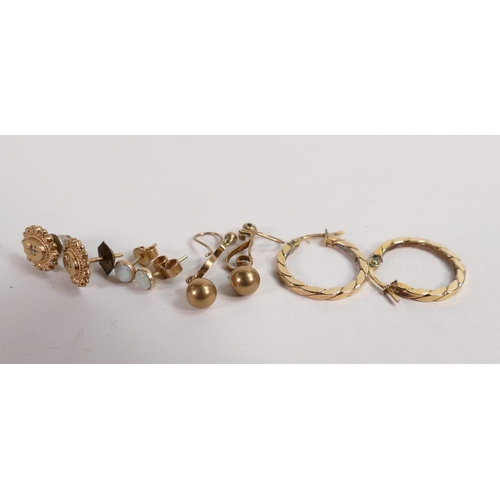 794 - Four pairs of 9ct gold earrings, 5.6g.