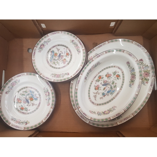 49 - Wedgwood Kutani Crane pattern dinnerware, oval platter, open vegetable dish, 8 salad plates. (1 Tray... 