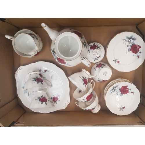 64 - Royal Albert 'Sweet Romance' pattern teaset, to include 6 trios, teapot, milk and suagr and cake pla... 