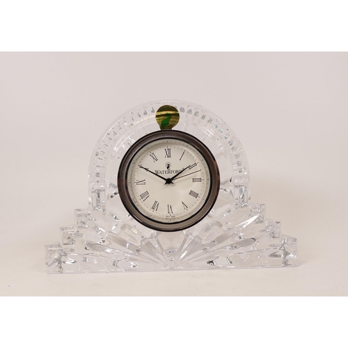 809 - Waterford crystal clock, original box but becoming unglued.  18.5cm wide max.