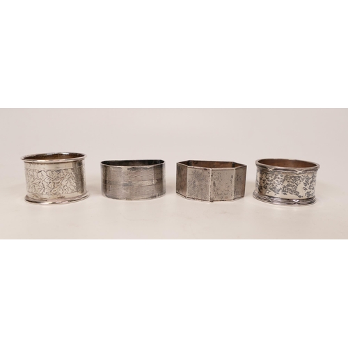 810 - Sterling silver napkin rings x 4, weight 130g.