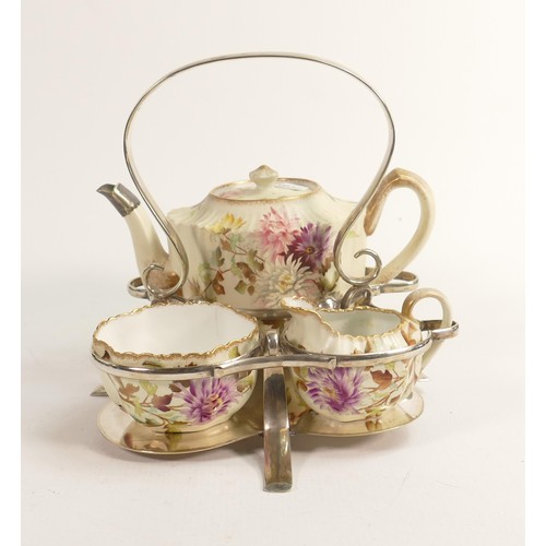 251 - Carlton Blush ware metal mounted Tea for One service, with Dahlia Floral decoration, by Wiltshaw & R... 