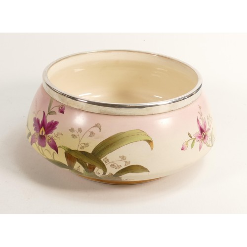 252 - Carlton Blush ware metal mounted fruit bowl with faded pink & Orchid decoration, by Wiltshaw & Robin... 