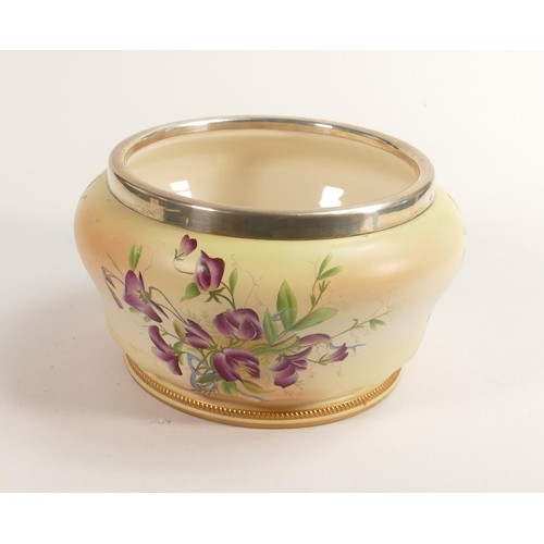 254 - Carlton Blush ware metal mounted fruit bowl with Violets floral decoration, by Wiltshaw & Robinson, ... 