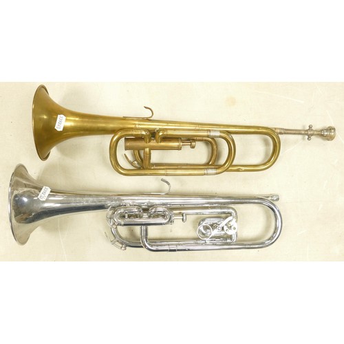 367 - Two keyed brass & chromed Bugles, length 51cm (2)