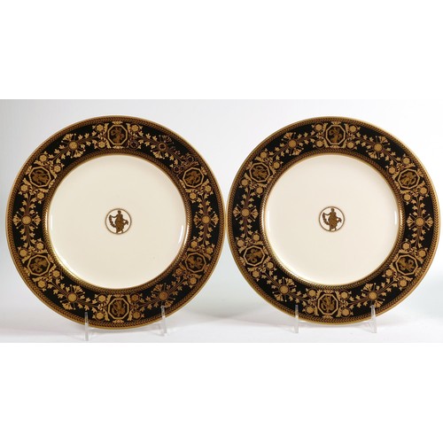 184 - Pair of Wedgwood heavily gilded Black Astbury plates. 27.5cm in diameter. (2)