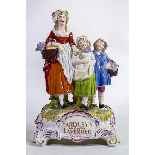 376 - Dresden 'Yardley Old English Lavender' advertising figure group, 32cm high.