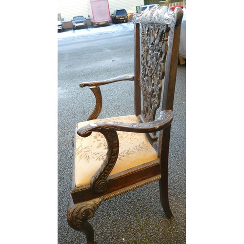 503 - Antique Chippendale style carved walnut armchair - treated woodworm noted.