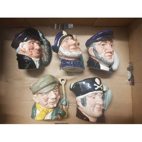 247 - Royal Doulton Small Character Jugs Capt Ahab D6506(seconds), Old Salt D6554, Long John Silver D6386,... 