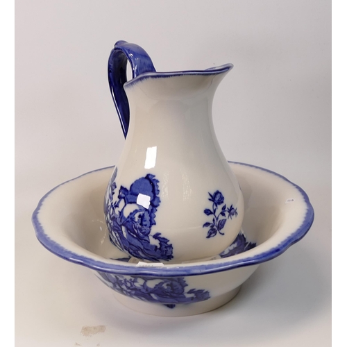 Blakeney Ironstone Blue & White Wash Bowl & Jug, height 25cm