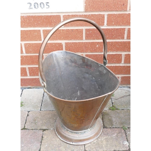 537 - Antique Copper Coal Bucket , handle up height 50cm