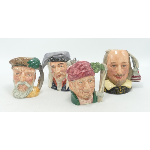 169 - Royal Doulton small character jugs Lumberjack D6613, Robinson Crusoe D6539, Wizard D6909 & Shakespea... 