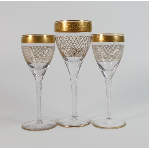 31 - De Lamerie Fine Bone China heavily gilded Glass Crystal The Twist Patterned Wine Glasses one with mo... 