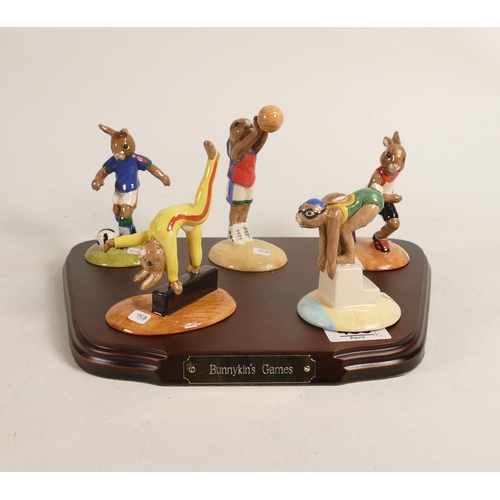 456 - Royal Doulton Bunnykins set of Olympic games figures: comprising Swimmer DB206, Basketball DB208, Gy... 