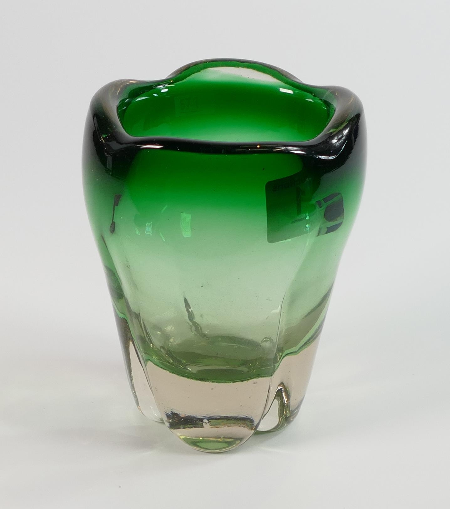 Whitefriars 1950's Large Fading Green Glass Vase Molar Tooth , height 15cm