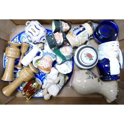 24 - A mixed collection of items to include Royal Doulton Character jugs, Carlton Ware Spiders Web Vase, ... 