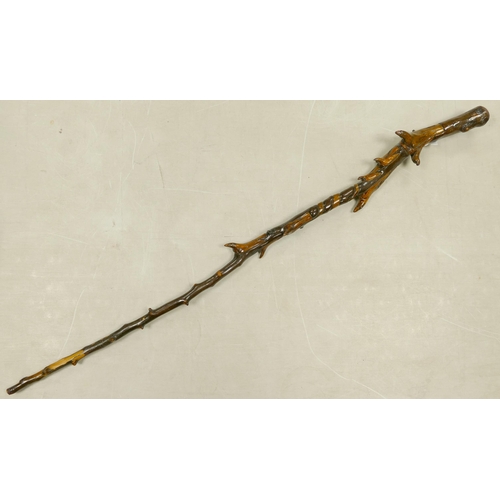 262 - Antique Carved Bramble Root Walking Stick, length 87cm