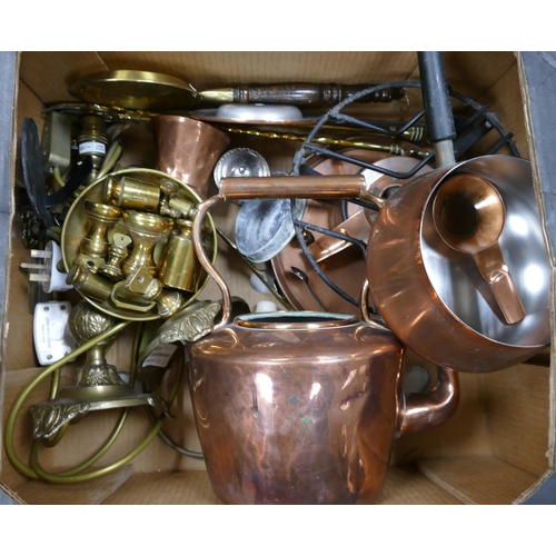 28 - A mixed Collection of Copper & Brass Ware to include Mid Century Swiss Fondue Set, Large Copper Kett... 