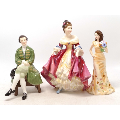 329 - Royal Doulton lady Figures Southern Belle Hn2229, Georgia Hn5188 & Gentleman from Williamsburg Hn222... 