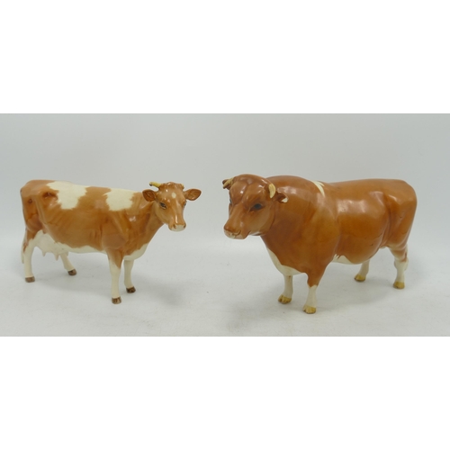 72 - Beswick Guernsey Family Bull 1451 (chip to ear) &  Cow 1248a (ear reglued and 1 horn missing)