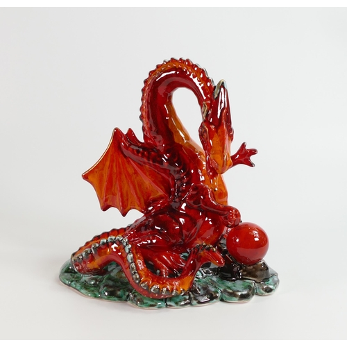 253 - Anita Harris lustre treasure dragon figure. Gold signed to base, height 21.5cm x 21cm long