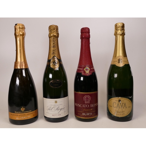 594 - A collection of Sparkling Wines to include Moscato Rosso, 1990 Pol Roger, Tesco Cava & 2009 Maschio ... 