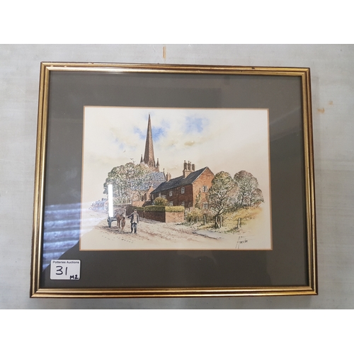 31 - Local Artist Anthony Forster Signed Aquaprint - 'Old cottages Woolstanton' size approx 38cm x 32cm