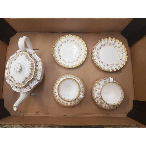 100 - Spode Fluer De Lys Gold Tea pot & 2 cup/saucer/plate trios