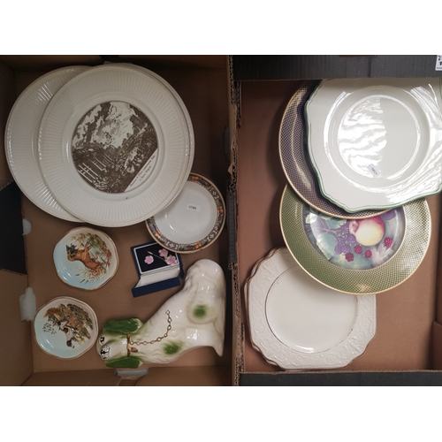 40 - A mixed collection of ceramic items decorative wall plates, palissy pin dishes, Staffordshire type d... 