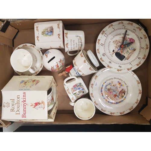 46 - A mixed collection of Royal Doulton Nursery ware items to include money boxes, musical box, wall clo... 