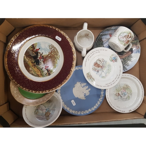 47 - A mixed collection of ceramic items to include Wedgwood beatrix Potter nursery ware items, jasperwar... 