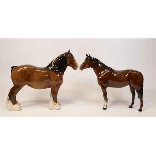 467 - Beswick thoroughbred stallion 1772 (production fault) together with 818 shire horse(2)