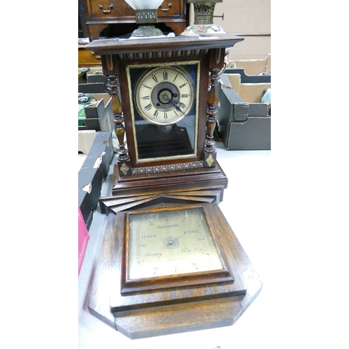 498 - Wooden Cased Mantle Clock & similar barometer(2)