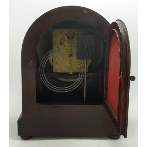 505 - Large inlaid mantle clock, in carpenter made box, height 28.5cm