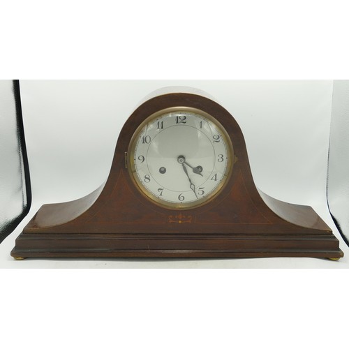 506 - Large inlaid mantle clock, in carpenter made box, length 53cm