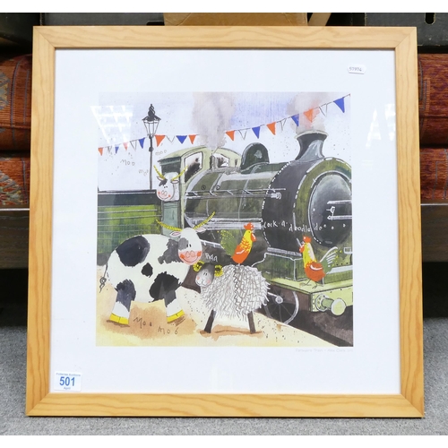 512 - Alex Clark Framed Print Titled Farmyard Train, frame size 55cm x 55cm