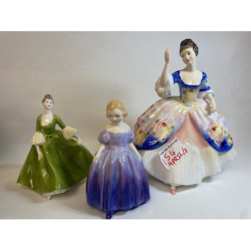 154 - Royal Doulton figures Christine HN2792 together with Marie HN1370 and Coalport figure Mary (3).