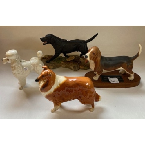 204 - Royal Doulton Matt Black Labrador on base together with Beswick Connoisseur Basset Hound 2045A, Besw... 