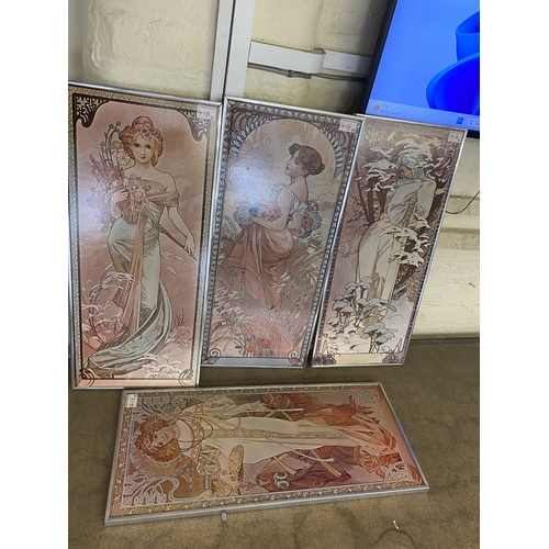 416 - After Alphonse Mucha 'The Four Seasons' 1970's framed prints, each in chrome frame each measuring 71... 