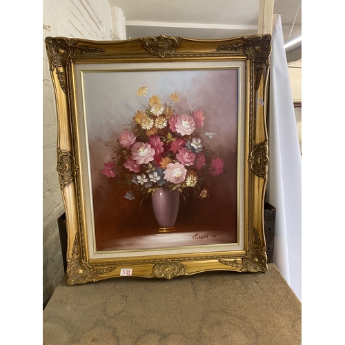 533 - A large gilt framed oil on canvas of a still life study painting signed lower right 79 x 69cm