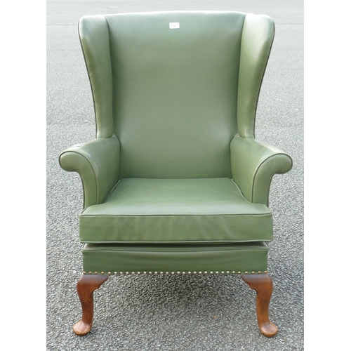 598 - Leather Effect Vintage Green Armchair