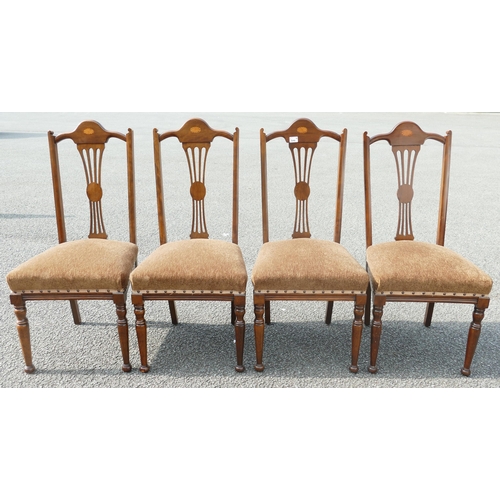 606 - Four Upholstered Edwardian Inlaid Dining Chairs(4)